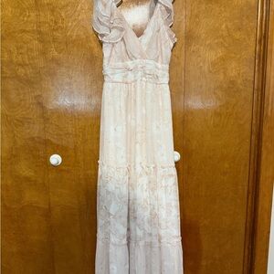 Altar'd State Blush Floral Ruffle Maxi Dress